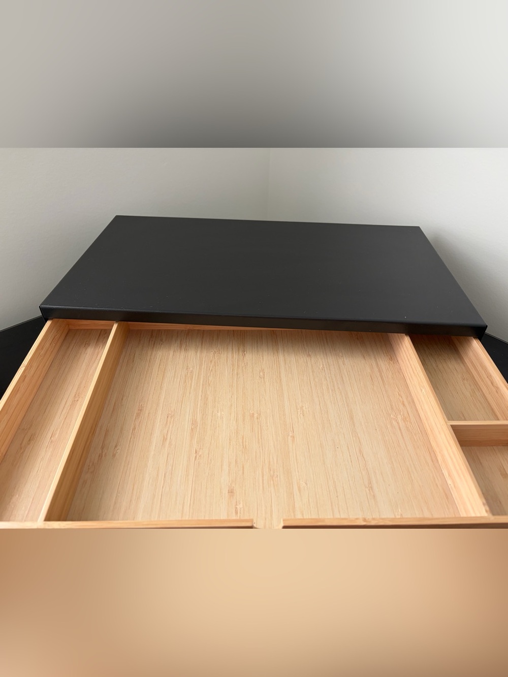 Black Computer Monitor Stand with Tray - Compact Desk Accessory - Picture 2 of 2